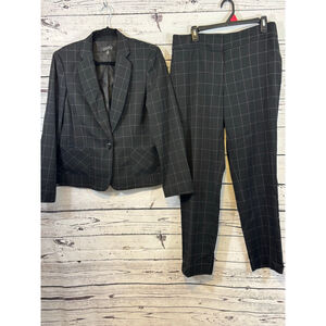 Women's Kasper Pantsuit Black/Gray Windowpane Check Blazer & Pants Size 10